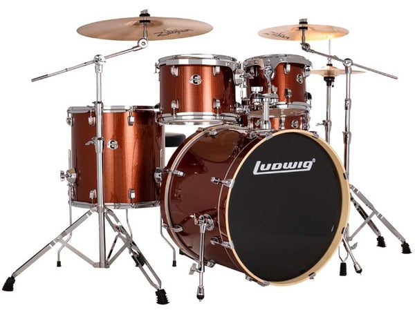 Kit Ludwig Evolution 5 pièces avec matériel et cymbales 10 12 16 14SN 22BD Copper Sparkle