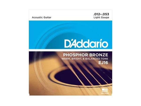 Cordes acoustiques D'Addario EJ16 Phosphor Bronze, Light, 12-53