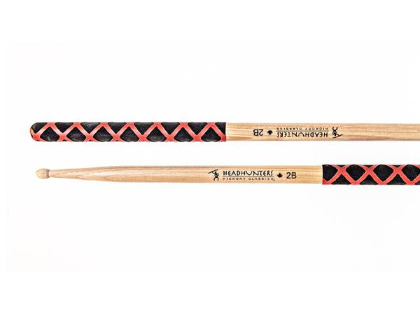 Baguettes de batterie HeadHunters Hickory Classic 2B avec Extreme Grip