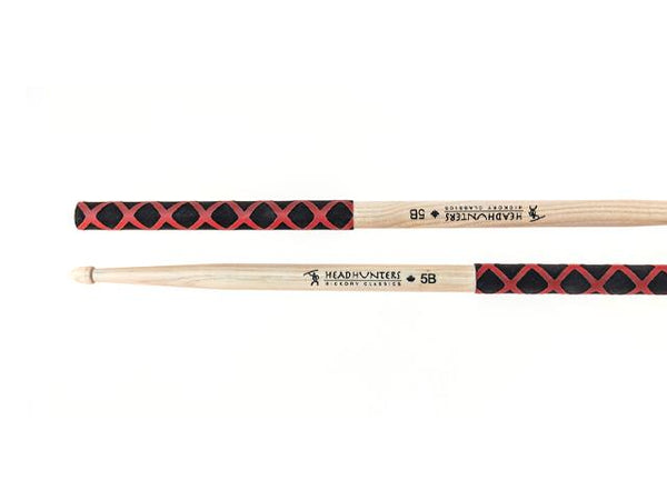 Baguettes de batterie HeadHunters Hickory Classic 5B avec Extreme Grip